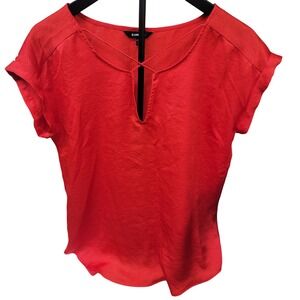 Express Red Crisscross V Neck Cap Sleeve Textured Top Women Size Medium